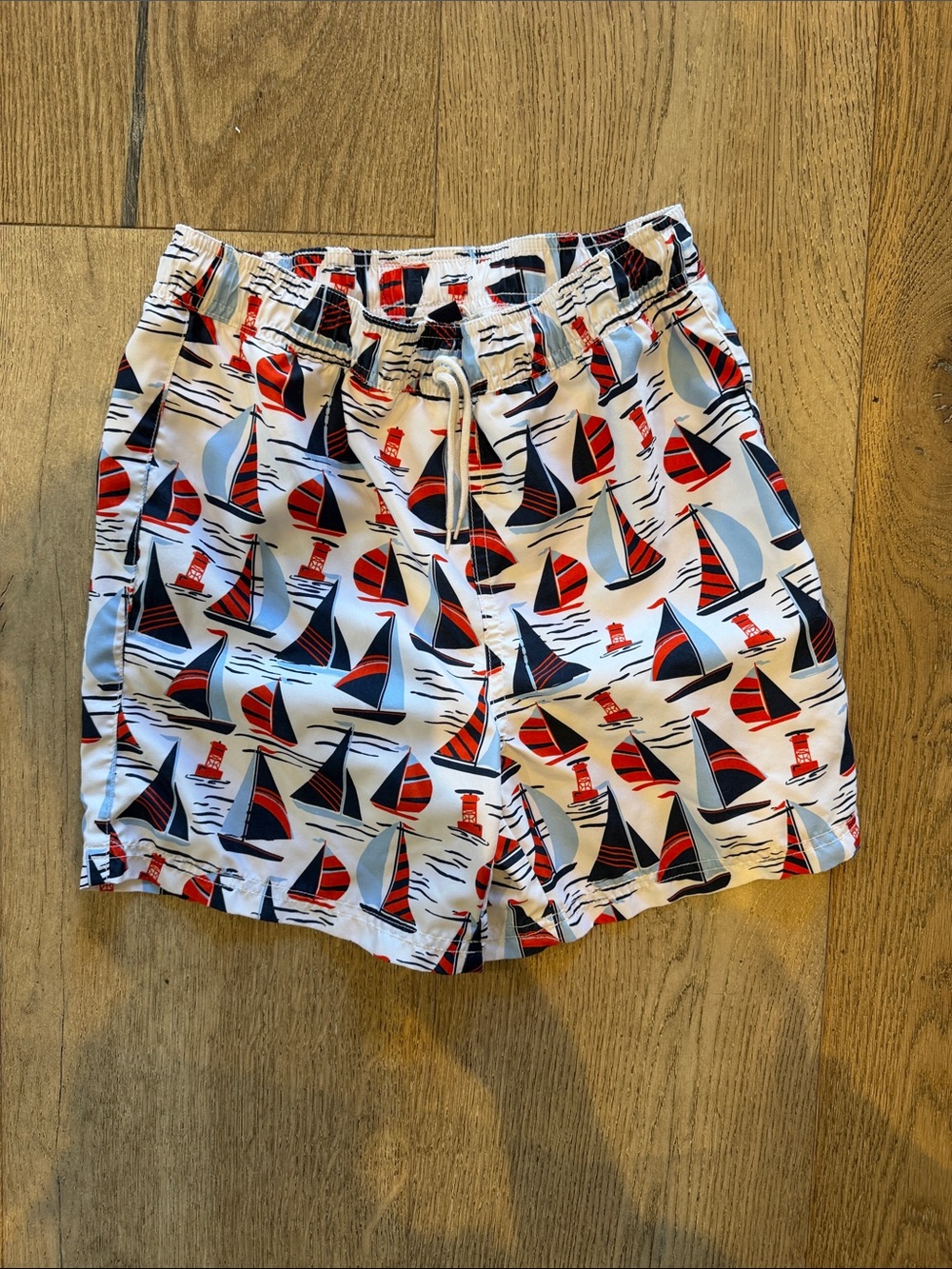 Janie and Jack Red, Navy & White Sailboat Swim Shorts boys size 12